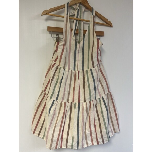 American Eagle Linen Blend Halter Stripe Tiered Multicolor Sleeveless Size M - Picture 3 of 5